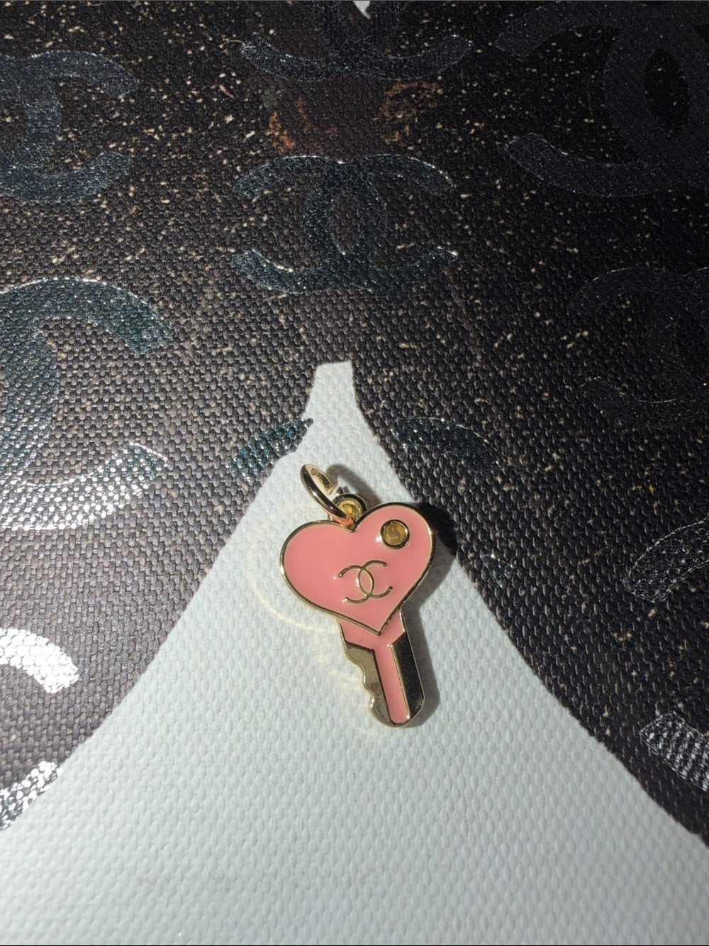 Upcycled CC Pink Enamel Heart Key Pendant Charm Stamped Back DIY